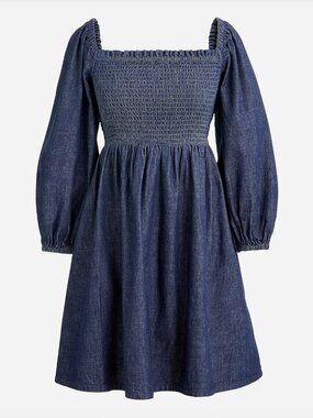 J. Crew Smocked puff-sleeve dress in chambray